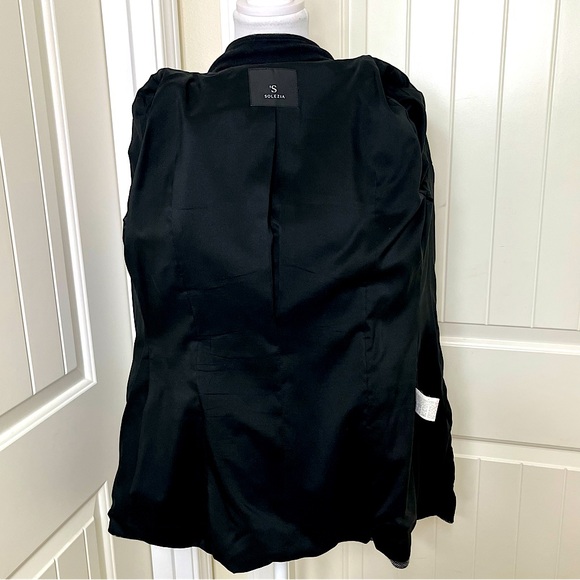 SOLEZIA Women’s Stretch Blazer Black Stretch Moto Inspired Long Fitted Zip Front - Picture 9 of 13